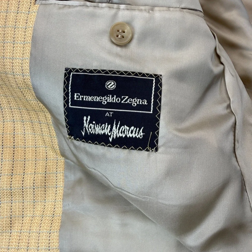 Ermenegildo Zegna Cashmere Blazer Jacket Mens 52 IT 42 US Yellow Pinstripe Vtg